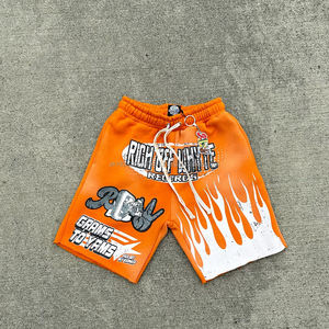 ¡Custom Men's Acid Wash Jogger Sweat Shorts Puff Print Bordado Rhinestone Algodón French Terry Baggy Distressed-for Spring! - Product Image 1