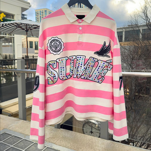 Chemise en tricot surdimensionnée pour homme, style streetwear vintage, respirante, écologique, à séchage rapide, avec rivets et strass brodés, taille plus - Product Image 4