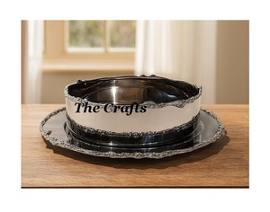 Bol en fer massif avec assiette, couleur argent poli, personnalisable, vaisselle en fer pour servir lors de mariages - Product Image 2