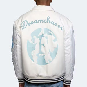 OEM personalizado de invierno de lana de chenilla bordado Vintage Varsity College chaqueta mangas de cuero chaqueta de Bombardero - Product Image 4