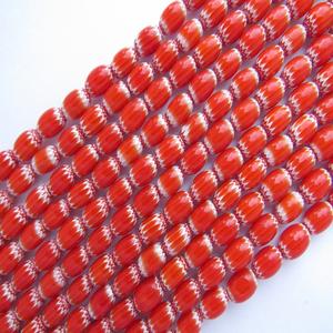 Perles de baril d'étoiles en verre rouge blanc multicouches faites à la main, en gros, pour bricolage, perles de cristal au chalumeau - Product Image 2