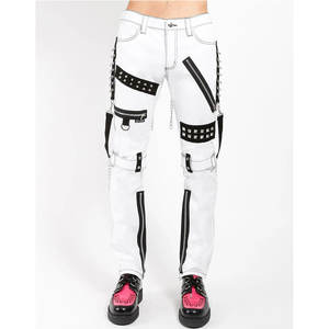 PANTALONES GÓTICOS UNISEX PUNK BLANCOS CON CONTRASTE NEGRO ESTILO FÁBRICA VENTA AL POR MAYOR 2026 - Product Image 1