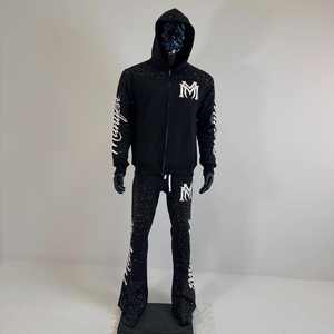 Custom <b>Men's</b> Flare Cropped Sweatsuit Jogging Acid Zipper Track Suit Set Rhinestone <b>Work</b> Sweatpants <b>Hoodie</b> Set 100% Cotton Winter - Product Image 6