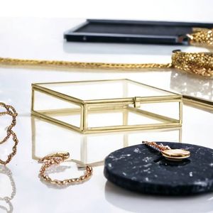 Elegante caja de vidrio de metal geométrica moderna con tapa con bisagras para organizar accesorios, anillos y baratijas sin esfuerzo - Product Image 2