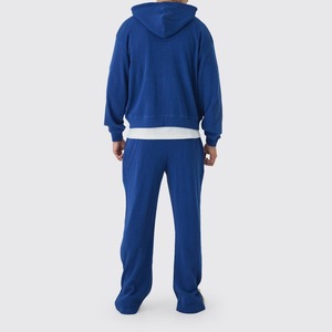 Diseño personalizado de los hombres lavado ácido cremallera chándal Flare ropa de invierno con capucha sólido liso 100% algodón lavado ácido cremallera chándal - Product Image 6