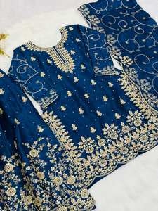 Vente en gros de salwar kameez en soie de designer ethnique indien pour femmes - Product Image 4