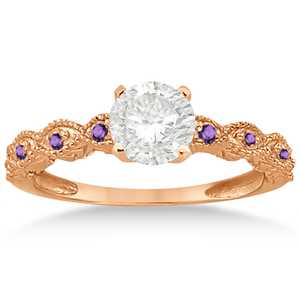 Ensemble de mariage en or rose 14 carats avec améthyste antique, bague de déclaration taille marquise et ovale 0,36 ct, certifiée IGI pour les promesses - Product Image 3