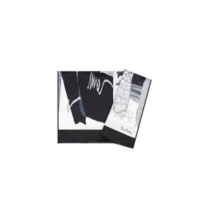 Luxury Hand-Drawn Designer Satin Silk Scarf Black and White Rectangular Pattern - Product Image 1