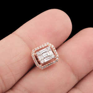 Lujoso diamante Stud rectángulo en forma de 18K oro rosa Stud pendiente para mujer joyería de boda mayorista - Product Image 6