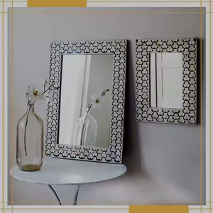 Miroir mural de luxe avec incrustation d'os de qualité supérieure avec trous percés à la main sur l'os avant par Crescent Crafts - Product Image 3