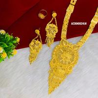 Parure de bijoux fantaisie en laiton plaqué or, motif floral, pour femme, idéale pour mariage et soirée, 18 pouces