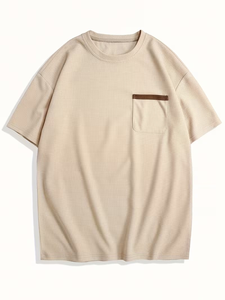 Men's Knitted Solid Color <b>Waffle</b> Pattern Casual T-<b>Shirts</b> with Pockets Crew Neck Short Sleeve Regular Fit Slight Stretch Fabric - Product Image 2