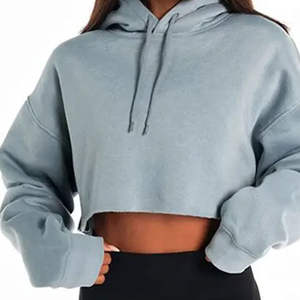Sweat-shirts à capuche courts en coton épais de haute qualité, personnalisés, pour l'hiver, style streetwear, pour femmes, couleur unie, respirant - Product Image 6