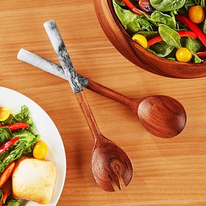 Serveurs à salade en bois Ensemble de service à salade en bois et en résine et ustensile Articles faits à la main - Product Image 6