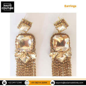 Boucles d'oreilles pendantes exclusives faites à la main, brodées à la main, avec pompons en or topaze, pour femmes, disponibles avec un design personnalisé - Product Image 5