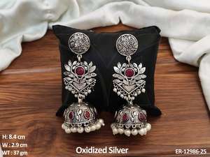 Clusterpearls hermoso estilo elegante diseño antiguo joyería oxidada plata oxidada pulido oxidado Jhumka pendientes mujeres - Product Image 4