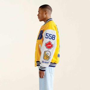 Blousons universitaires d'hiver personnalisés, style High Street, à capuche, grande taille XL, avec broderies et patchs en chenille, col montant - Product Image 4