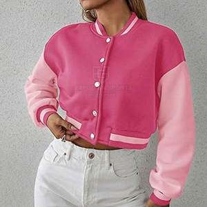 Comfortable Winter <b>Warm</b> Breathable 100% Cotton <b>Women</b> Crop <b>Top</b> Letterman Jacket Windproof in Reasonable Price - Product Image 5