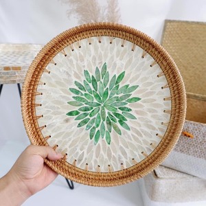 Sustainable Mother of Pearl Rattan Serving Tray Seashell Inlaid Dinnerware Set for Kitchen Breakfast Serving Plate - Product Image 3