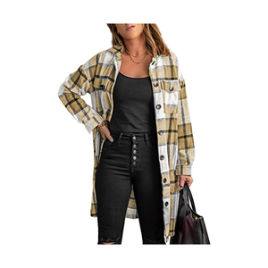 Parka d'été décontractée pour femme, style chemise à carreaux, avec col à revers et boutons, en gros - Product Image 3