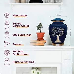 โกศสีฟ้าสำหรับงานศพของผู้หญิงและผู้ชายโกศตกแต่งด้วยขี้เถ้าของมนุษย์สำหรับงานศพของผู้ใหญ่ - Product Image 2