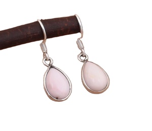 925 boucles d'oreilles en argent massif naturel rose opale pierres précieuses lisse poire perles bijoux faits à la main fabrication indienne - Product Image 1