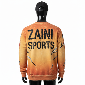 Sun Fade Sweatshirt Premium 330 GSM Cotton <b>Fleece</b> Orange <b>Red</b> Fade Distressed Style Custom DTG Print Logo Basics Sweatshirts - Product Image 3