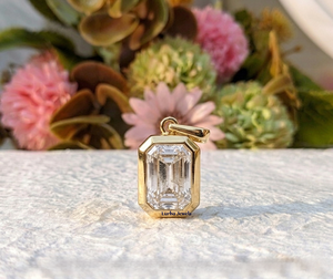 Lurba Jewels 2Ct Emerald Cut Lab Grown CVD Diamond Charm Wedding <b>Pendant</b> <b>Solid</b> 10K Yellow <b>Gold</b> IGI Certified Christian Luxury - Product Image 5