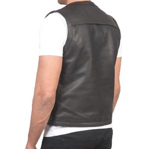 Gilet en cuir grande taille pour homme, gilet de moto sans manches en cuir de vachette tendance avec fermeture éclair, gilet respirant - Product Image 2