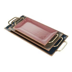 Plateau en aluminium de qualité supérieure en forme de rectangle avec finition élégante Parfait pour servir des collations et des desserts Plateau de service avec poignée - Product Image 5