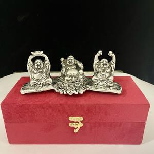 Ensemble de 3 Bouddhas rieurs avec emballage de boîte exclusive pour offrir en cadeau, argent et or - Product Image 2