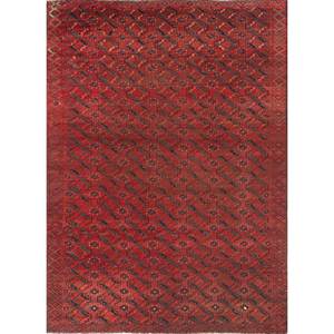 Tapis en laine noué à la main Kiaan grande surface, rouge-orange, géométrique abstrait, rectangulaire, pour la maison, l'entrée, le couloir, le salon, 9x12 pouces - Product Image 1