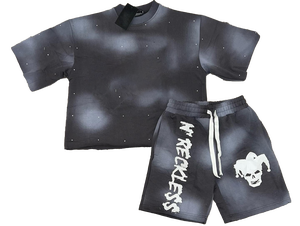 ชุด2ชิ้นผ้าฝ้ายฟอกสีกรดของผู้ชายวินเทจเสื้อยืดและกางเกงขาสั้นฤดูร้อน - Product Image 2