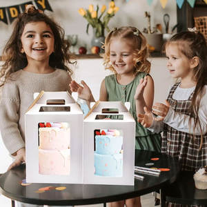 Cartón reciclable elevado plegable portátil pastel de cumpleaños galletas pastelería embalaje Ventana de cartón cajas duraderas para hornear seguras - Product Image 5