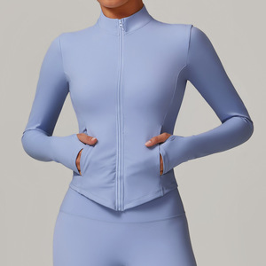 Top manica lunga all'ingrosso maglietta da palestra tuta <span class=keywords><strong>allenamento</strong></span> Top <span class=keywords><strong>femminile</strong></span> giacche da <span class=keywords><strong>allenamento</strong></span> con cerniera Yoga da donna - Product Image 3