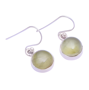 Boucles d'oreilles en fil d'oreille en argent sterling 925 de forme ronde Prehnite Gemstone Boucles d'oreilles à la mode plaquées argent romantique pour mariage, cadeau - Product Image 1