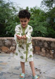 Premium Quality Hand Block Print Cotton Waffle Fabric <b>Kimono</b> Bathrobe Sleepwear for Kids - Product Image 4