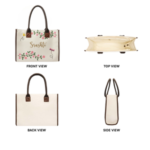 Twin Petal <b>Large</b> Tote <b>Bag</b> Open Zipper Closure <b>Canvas</b> Cotton Solid Color Embroidery <b>Large</b> Capacity Market Shopping Tote <b>Bag</b> - Product Image 3