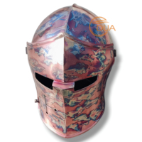 Casque de Chevalier Templier Croisé Moderne en Fer Multi-plaqué Barbuta Visored, Technique de Découpe et Impression Antique, Médiéval