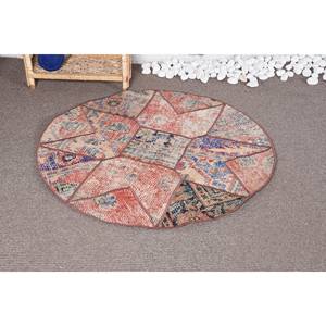 Alfombra de lana turca roja Vintage 3,3 'X 3,4 'patrón de retazos geométricos para decoración para sala de estar técnica de tejido plano respaldo de látex - Product Image 1