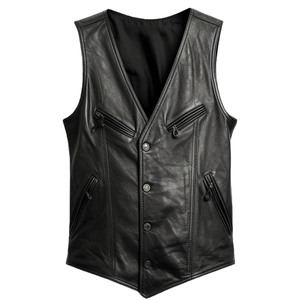 Chaleco de Lona y Cuero Genuino de Color Personalizado con Cuello Redondo, Cierre de Botones Cubiertos y Cuatro Bolsillos Delanteros, Ropa de Abrigo para Otoño - Product Image 1