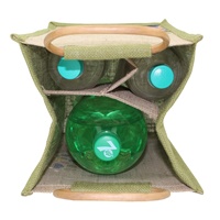 Sac à vin en jute recyclable pour quatre bouteilles, dernier design, avec séparateur intérieur, motif à pois, intérieur laminé PP, poignée en canne