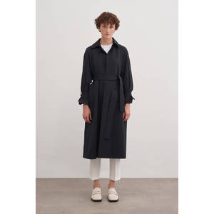 Manteau long pour femme avec épaulettes, noir, printemps-automne - Product Image 1