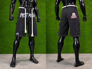 Shorts en jean noir pour homme Best Rock, style cargo, respirant, imperméable, avec cordon de serrage en corde blanche, taille mi-haute, décontracté, pour l'été - Product Image 3