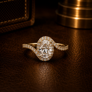Anillo de Compromiso de Lujo para Novia, Oro Amarillo de 14K, Corte Ovalado, Diamante Cultivado en Laboratorio, Halo de Diamantes, Anillo de Compromiso para Mujer, Joyería Fina - Product Image 1