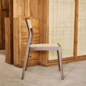 Sillón de Madera Maciza con Inserto de Ratán y Cuero PU, Silla de Comedor Moderna para Comedor, Apartamento, Villa, Bodega, Taller - Product Image 2