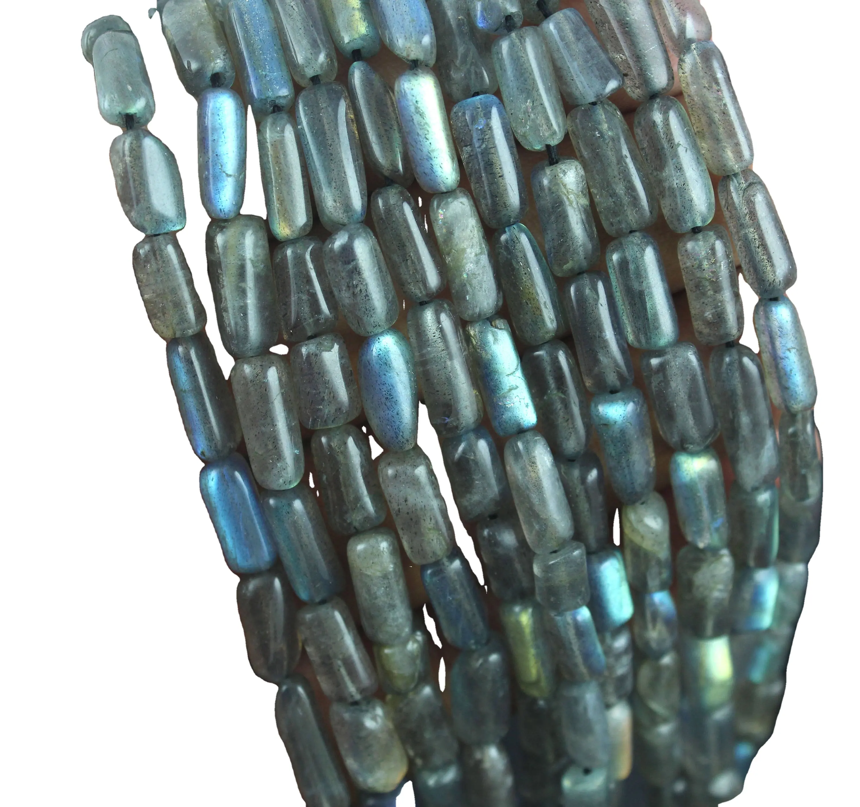 독특한 조각 천연 Labradorite 보석 블루 플래시 튜브 모양 돌 구슬 화려한 보석 보석 만들기 돌 컬렉션 스타일