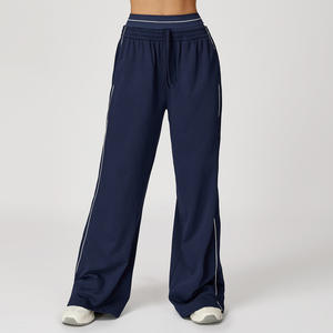 Pantalones acampanados atléticos de ajuste holgado para mujer con bolsillos de cierre de cintura elástica - Product Image 4