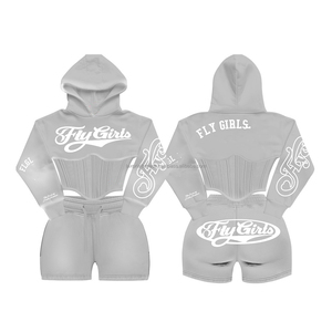 Ensemble court à capuche pour femme, camouflage, décontracté, imprimé, 2 pièces, avec sweat à capuche court zippé et short - Product Image 5