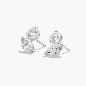 Pendientes de Diamantes Cultivados en Laboratorio con Diseño Dual Toi Et Moi, Corte Redondo Marquise, 1.00 Ct, en Oro Sólido de 14K para Novias - Product Image 1